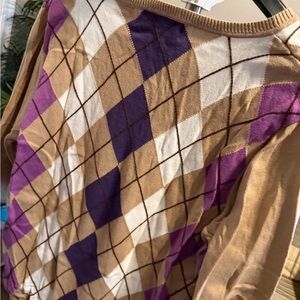 Argyle Patterned Sweater - Purple and Tan